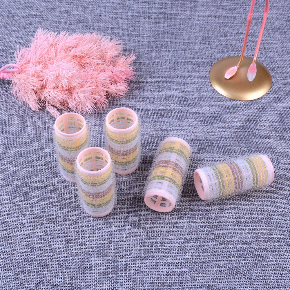 Velcro self-adhesive hair rolls, five colors, inner buckle rolls, pear flower rolls, bangs rolls, fluffy rolls, nylon hair rolls, 6 packs
