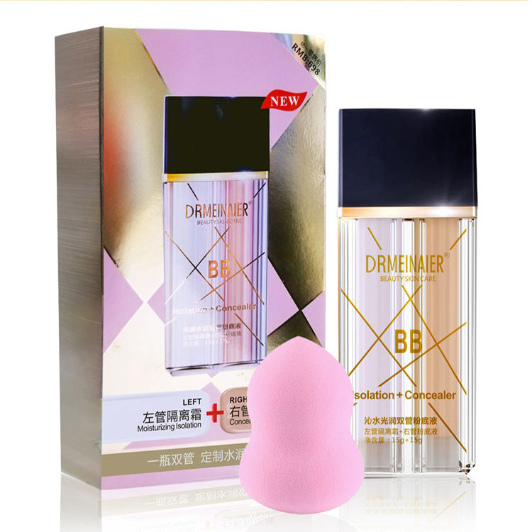 light-sensing moisturizing double-tube isolation cream + liquid foundation, nude skin nourishing foundation, light nude makeup liquid foundation