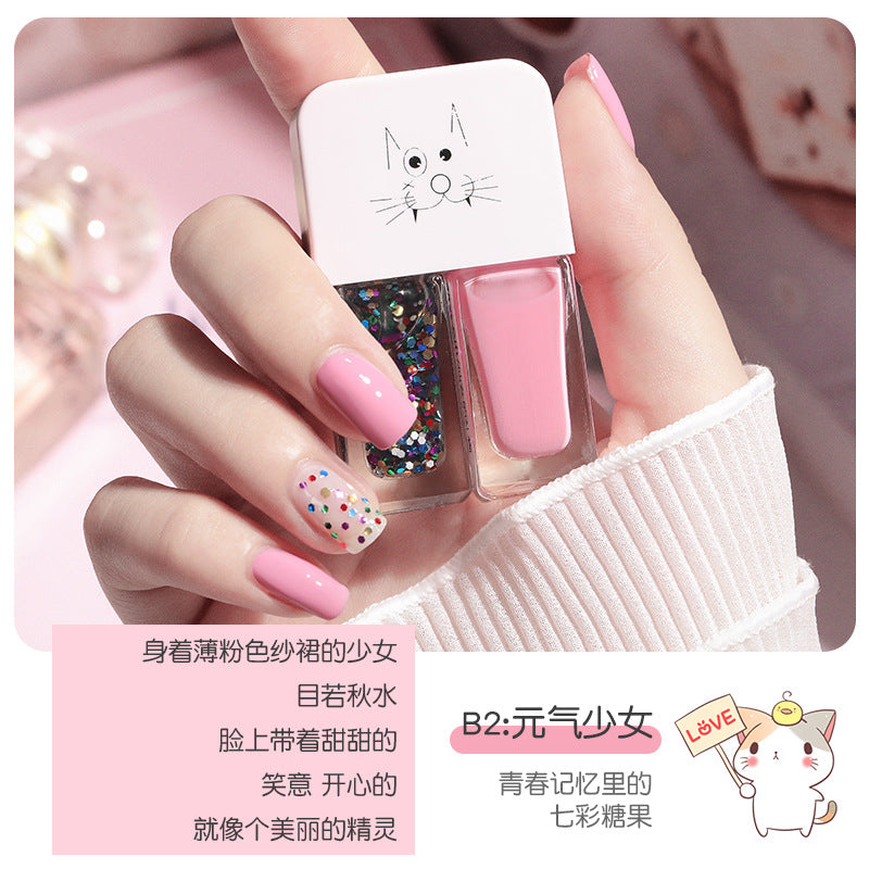Live douyin popular nail polish set japanese style no-bake nail polish set sequin long-lasting twin nail polish
