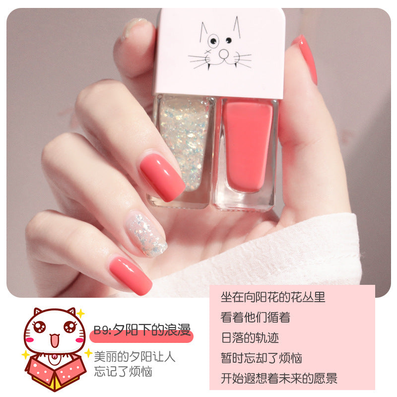 Live douyin popular nail polish set japanese style no-bake nail polish set sequin long-lasting twin nail polish