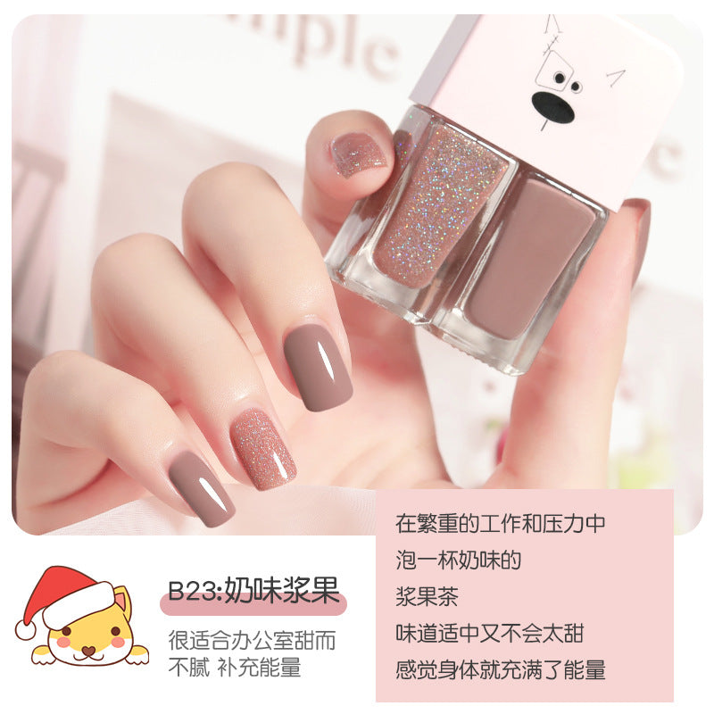 Live douyin popular nail polish set japanese style no-bake nail polish set sequin long-lasting twin nail polish