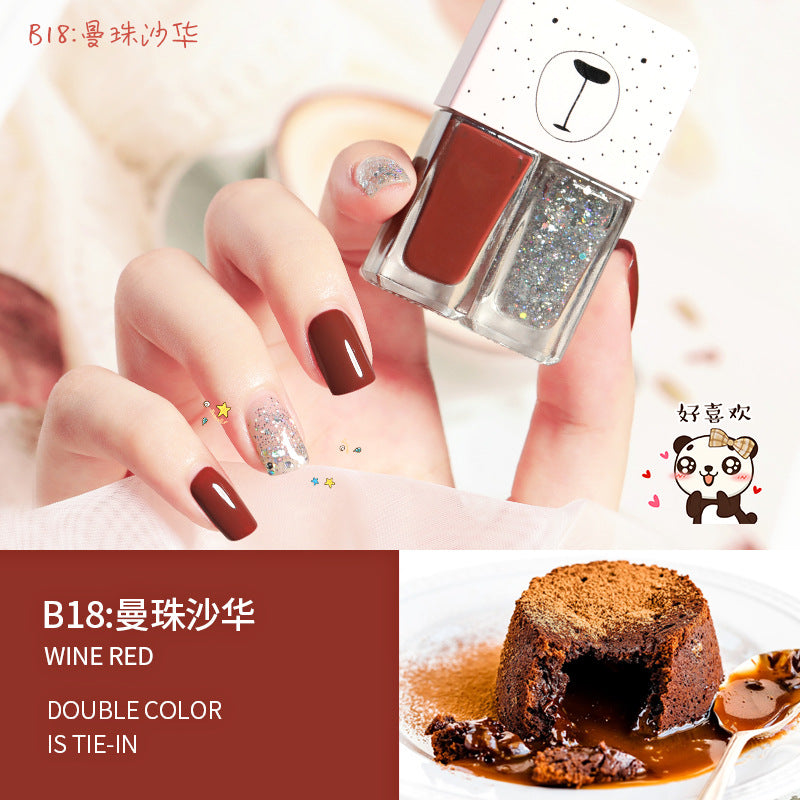 Live douyin popular nail polish set japanese style no-bake nail polish set sequin long-lasting twin nail polish