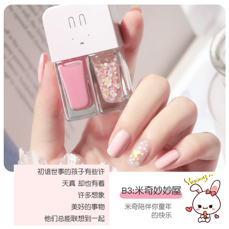 Live douyin popular nail polish set japanese style no-bake nail polish set sequin long-lasting twin nail polish