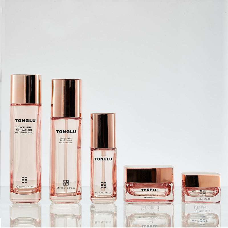 New cosmetic glass bottle set packaging, 120ml lotion/essential oil bottles, 50g cream jar travel set glass bottles