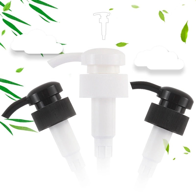 In-stock 32-tooth plastic black and white round-head pump, suitable for shampoo, lotion, shower gel, and body lotion. features a threaded pump head
