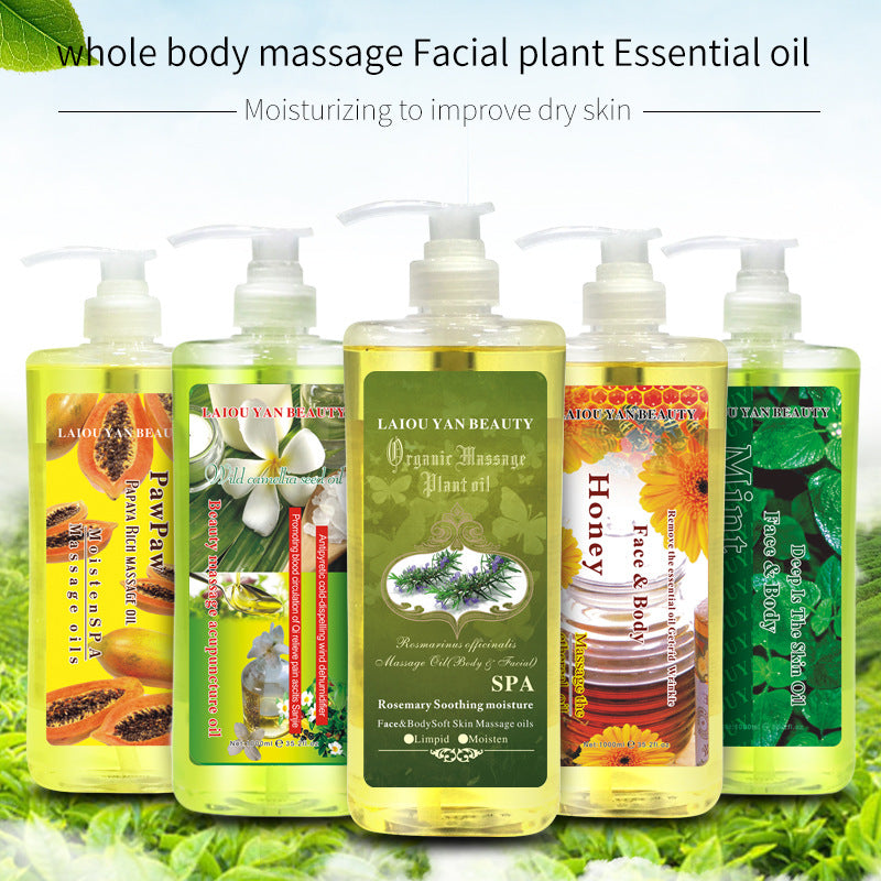 leo yanmei facial moisturizing essential oil body massage oil 1000ml heating meridian massage foreign trade wholesale