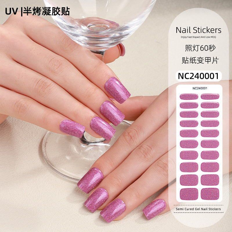 Zhengxiang personalized semi-cured semi-baked gel manicure stickers pure color onion powder korean uv second generation gel nail stickers