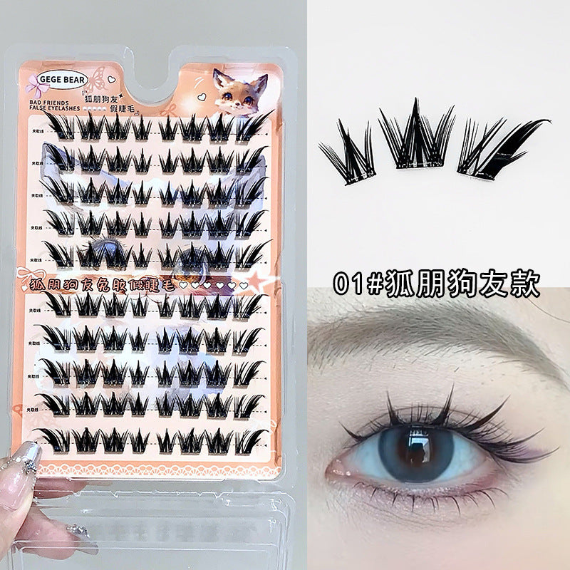 Gege bear nine-tailed rabbit fox series glue-free false eyelashes comic artificial segmented elongated eye tail novice eyelashes