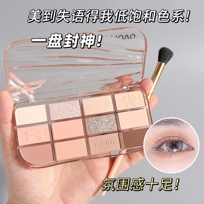 Novo illusion color eyeshadow palette - women's low saturation shimmer & matte earth tones macaron 12-color eyeshadow