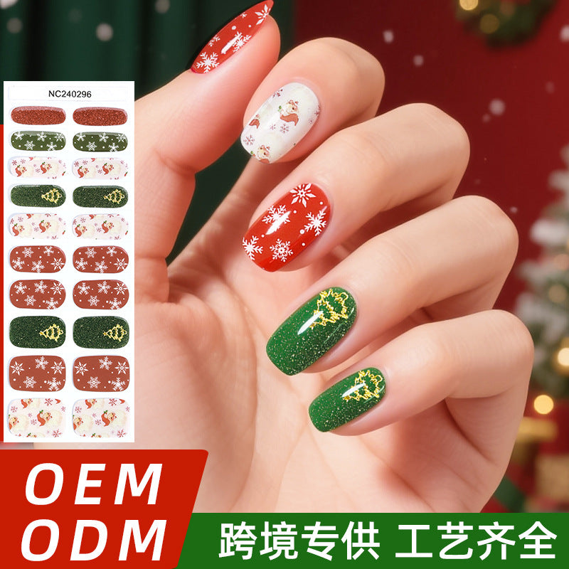Zhengxiang christmas gel nail art stickers waterproof cartoon fluorescent cross-border fashionuv semi-cured nail stickers luminous