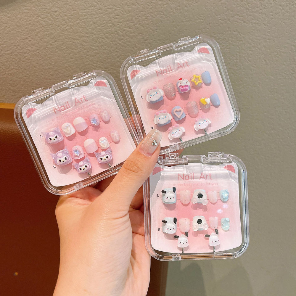 New arrivalkids manicure ear clip handmade girl wear nail patch exquisite transparent girl gift box suit