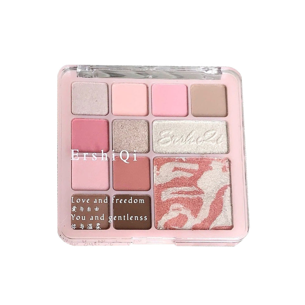 Makeup ershiqi flower powder mist comprehensive palette rose milk tea pearlescent matte eyeshadow highlight blush all-in-one palette