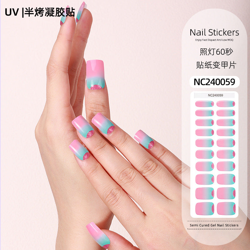 Zhengxiang customized second generation uv gel nail art stickers french onion powder baking lamp hardened semi-cured nail stickers wholesale