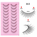 Fake eyelashes - no glue needed, 10 pairs acrylic natural simulation black stem thin stem comic eyelashes, one-piece cosplay makeup