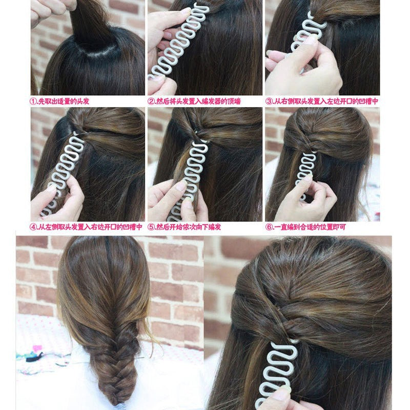 Wholesale hair braiding tools: fishbone braid maker, french curl roller, bun maker, twist braid tool, easy wave roller, and braiding accessories
