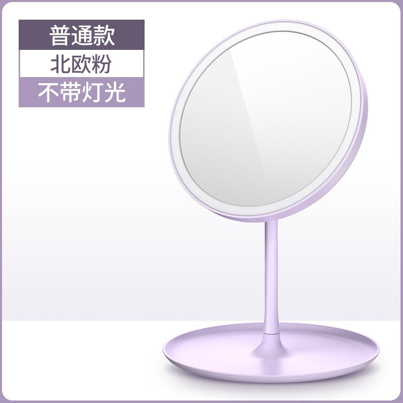 Led lighted makeup mirror, tri-color dimming, usb rechargeable, rotatable storage, girly plastic home glass mirror