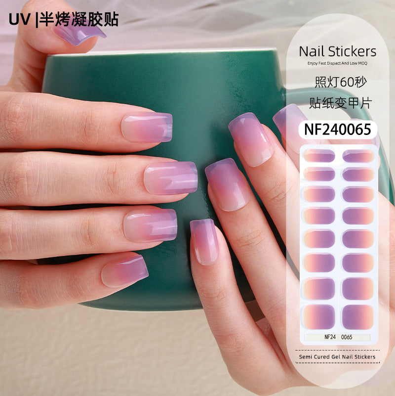 Zhengxiang custom gel nail art stickers french bronzing uv phototherapy semi-cured nail stickers ice transparent nail art stickers wholesale