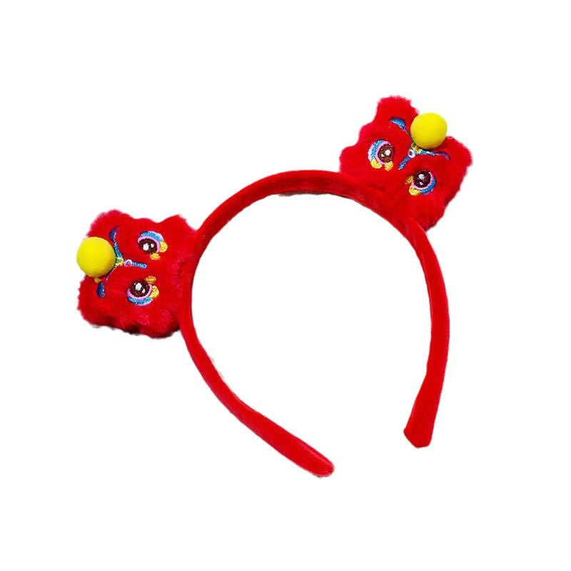 New year's plush children's headband red best selling lion awakening photo headband women's chinese style spring festival hair accessories new year card