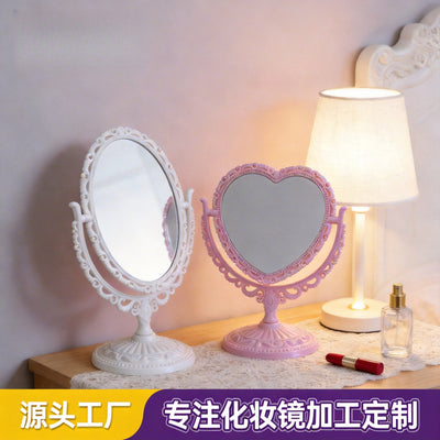 European-style retro makeup mirror, instagram-worthy plastic tabletop heart-shaped mirror, home desktop vanity mirror, household mirror wholesale