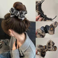 Korean style leopard print bow hair clip for autumn/winter - ponytail holder, bun maker, knitted wool hair accessory, hair clip for women