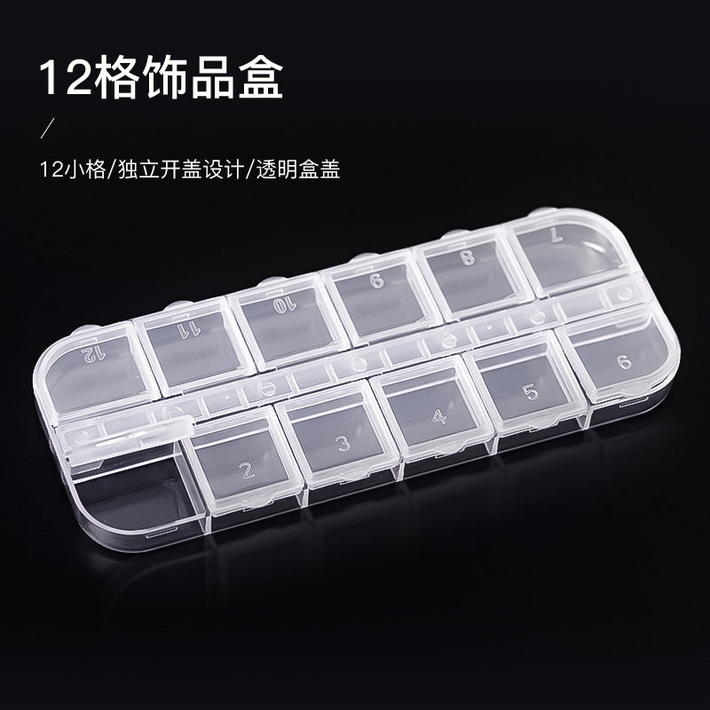 Nail art 12-compartment long storage box - clear acrylic jewelry rhinestone organizer - wholesale from manufacturer