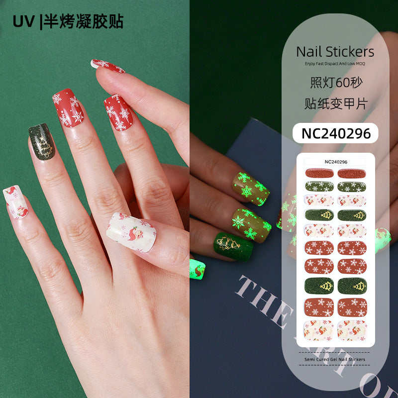 Zhengxiang custom christmas gel nail stickers - cartoon snowflake plaid european & american cross-border uv semi-cured nail decals
