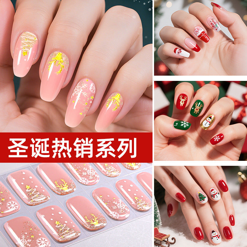 Zhengxiang christmas gel manicure stickers waterproof cross-border european and american uv semi-cured nail stickers christmas nail