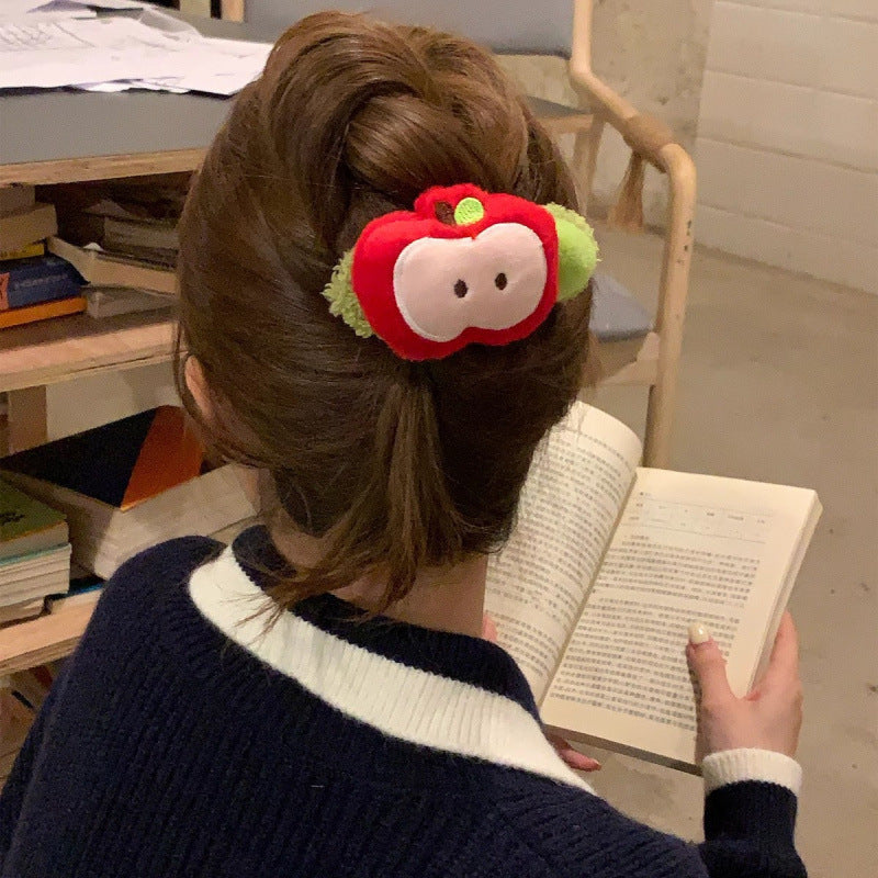 Cuteeasiest for matchstuffed velvet red apple one-word large duckbill clip back of head hair clip fall and winter hair accessories new arrival