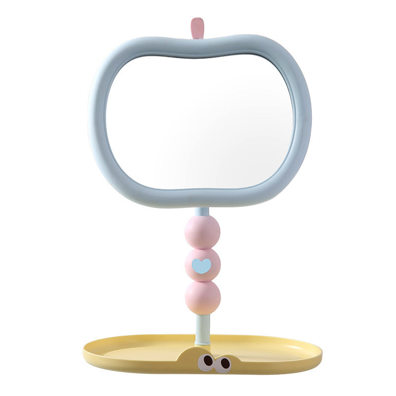 Apple creative makeup mirror - student dorm, home, plastic vanity mirror with storage, cartoon fairy design, household glass mirror