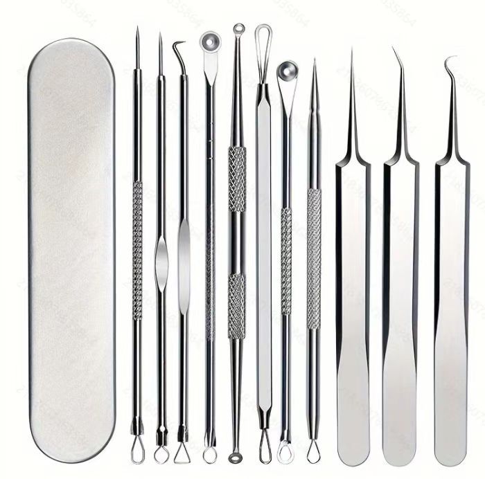 Stainless steel acne needle acne clip cell clip double-ended acne remover blackhead removal needle beauty tool suit cross-border wholesale