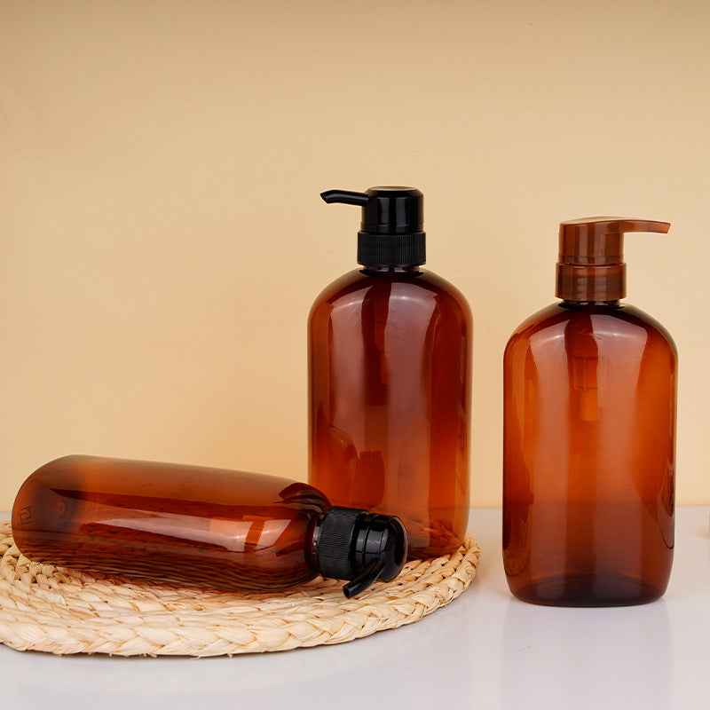 Brown pet bottle shampoo & body wash dispenser set - premium empty plastic bottles