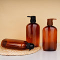 Brown pet bottle shampoo & body wash dispenser set - premium empty plastic bottles