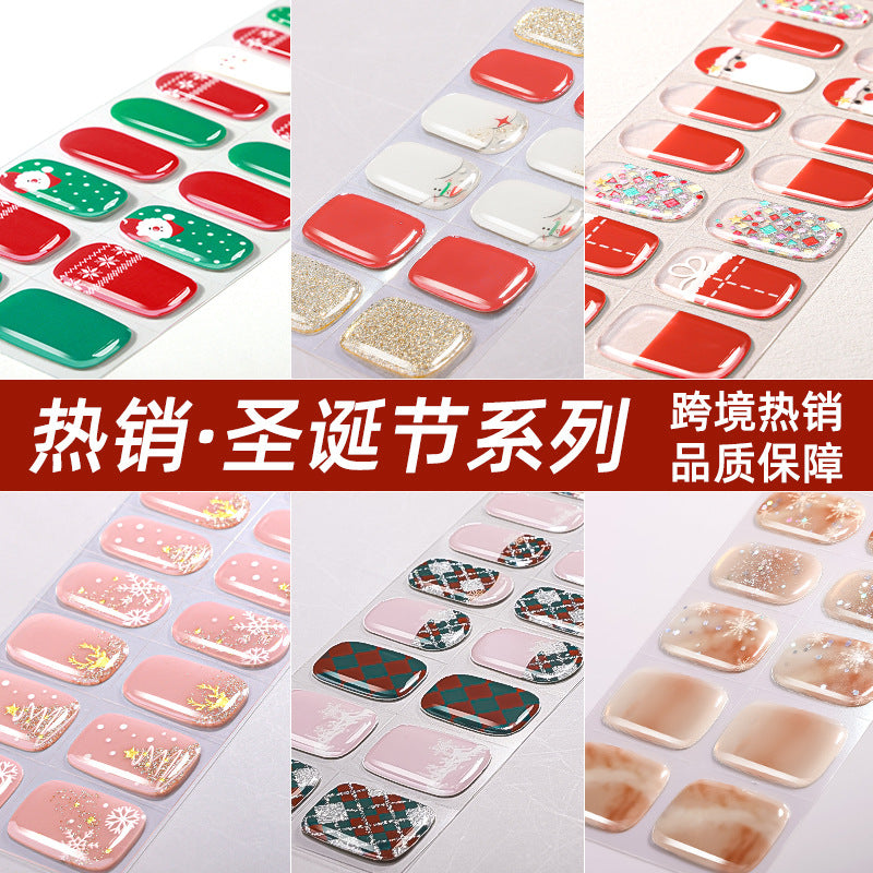 Zhengxiang christmas gel manicure stickers waterproof cross-border european and american uv semi-cured nail stickers christmas nail