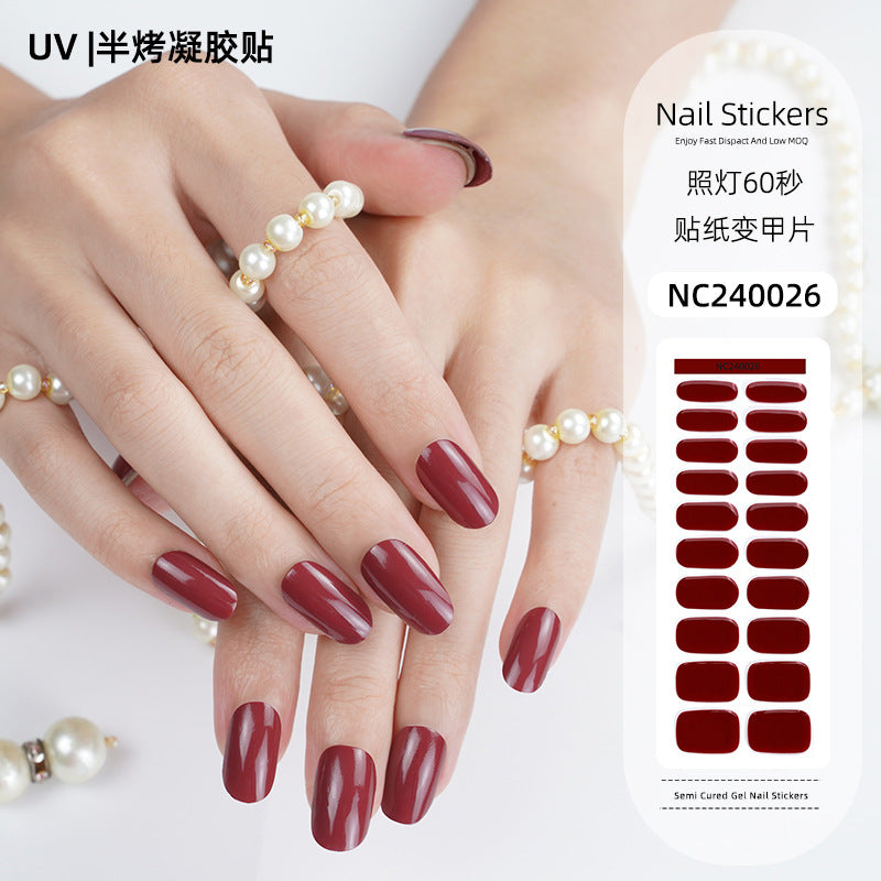 Zhengxiang factory customized korean solid color gel nail stickers uv light therapy semi-cured nail art stickers wholesale amazon