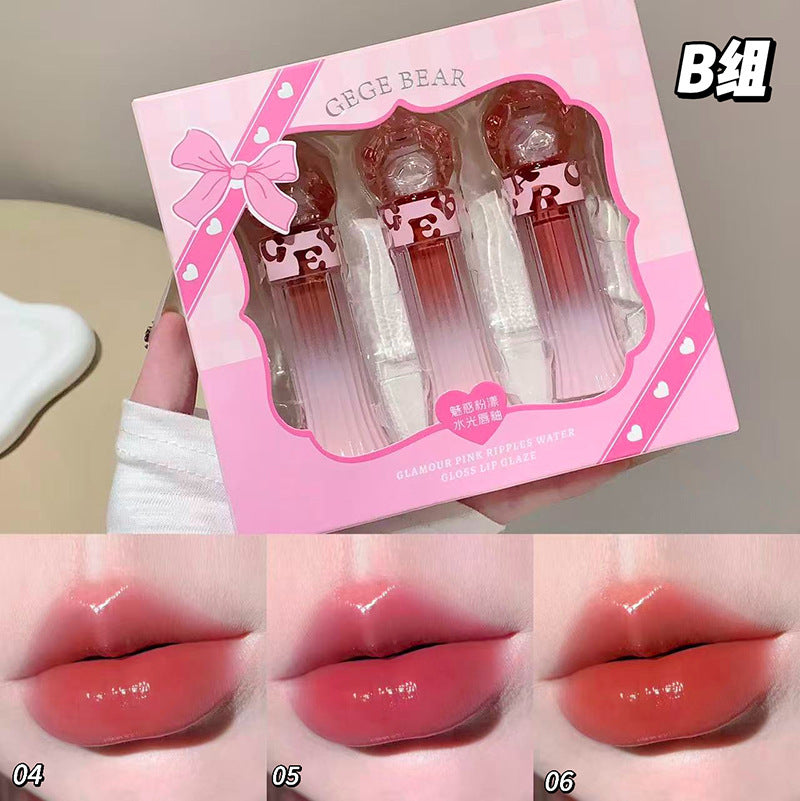 Gege bear charming pink water glossy lip glaze suit women's mirror glass dudu lips pseudo-natural white lipstick