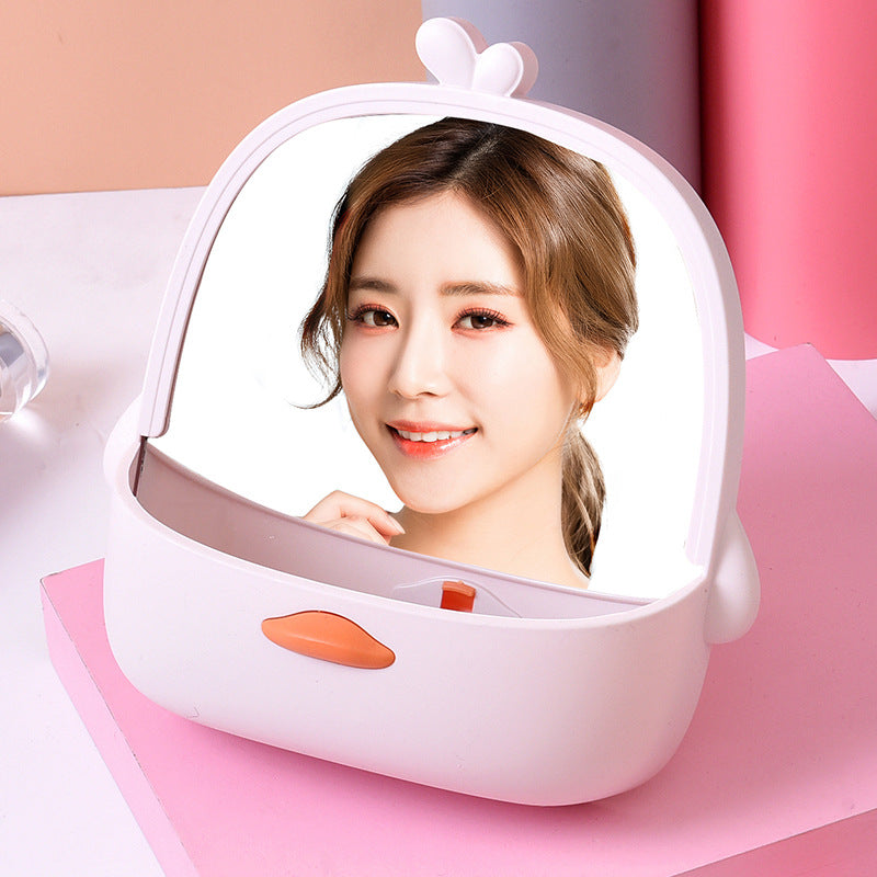 Plastic makeup mirror storage all-in-one can be hung portable dormitory desktop desktop can stand mirror for home table home mirror