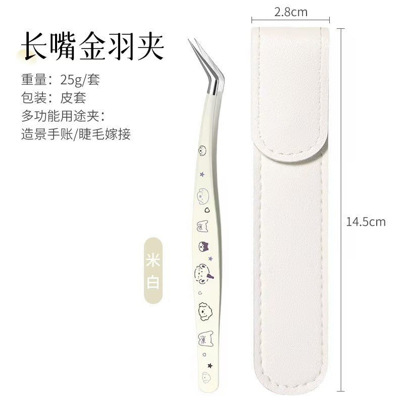 New arrival cartoon hand account tweezers stickers high precision tweezers hand account cultural and creative tools printing gold feather clip eyelash tweezers