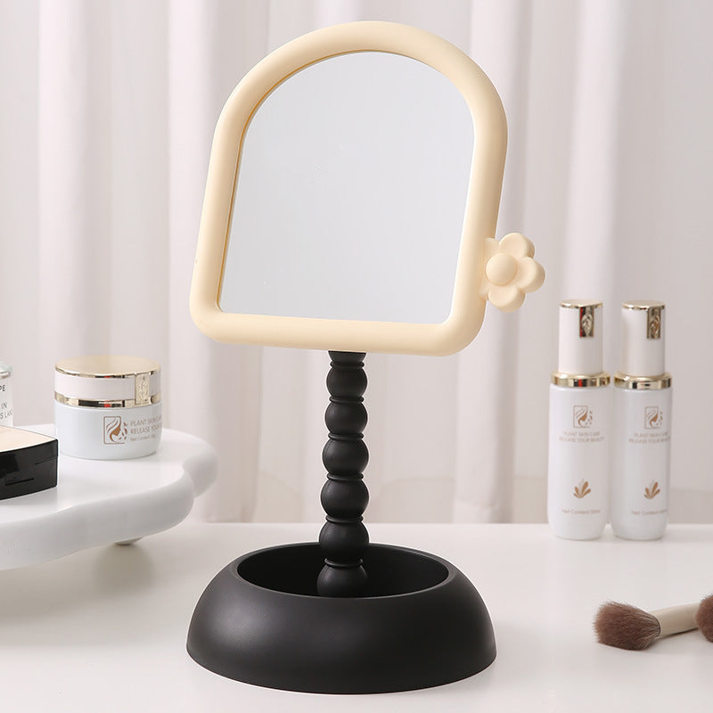Plastic desktop pearl cosmetic mirror - rotatable square home mirror with storage for dorms and living spaces