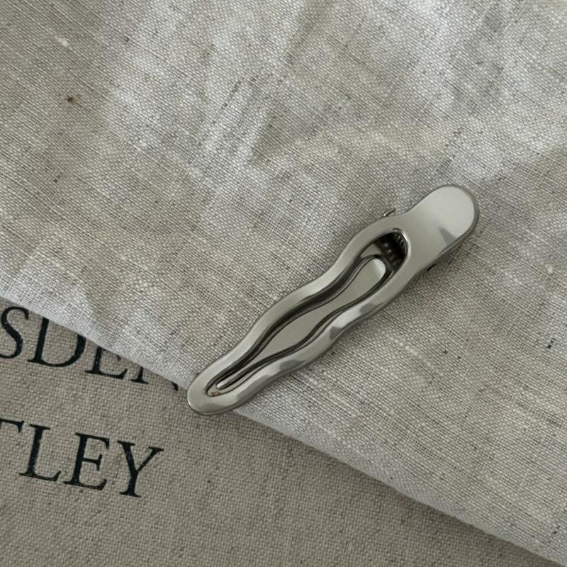 Cold style hairpin metal silver wavy line hairpin side bangs clip female forehead broken hair duckbill clip headwear