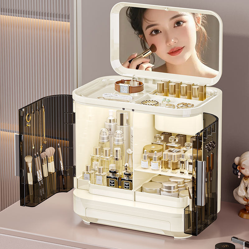 Cosmetic organizer desktop drawer mirror storage rack makeup mirror plastic storage home mirror