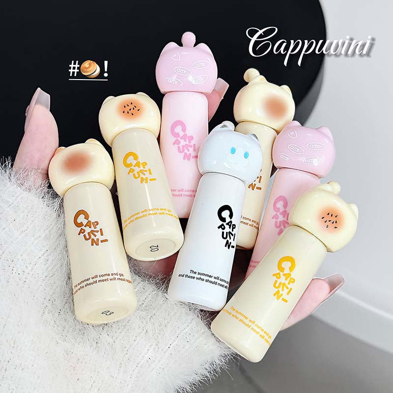 Kapuweini cute cat water gloss lip gloss for women, moisturizing mirror, non-stick cup, pseudo-no makeup whitening lip glaze