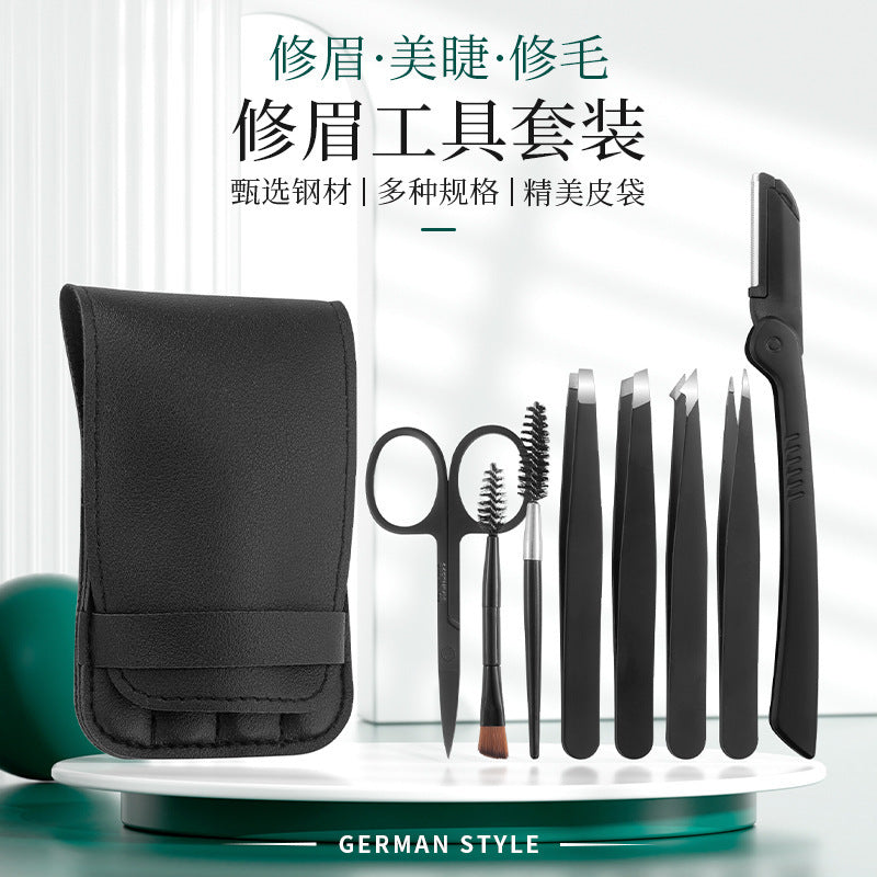 stainless steel all-black leather bag storage manicure tool set manicure tweezers eyebrow scissors manicure tool set