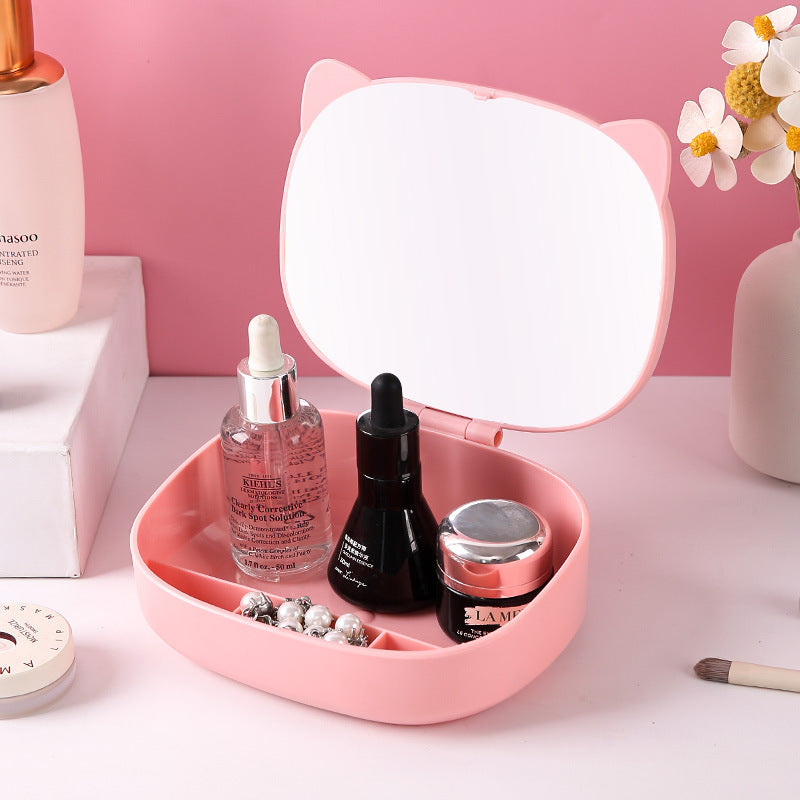 Cat ear storage makeup mirror - student dorm, plastic, home use, beauty mirror, touch-up mirror, portable home glass mirror