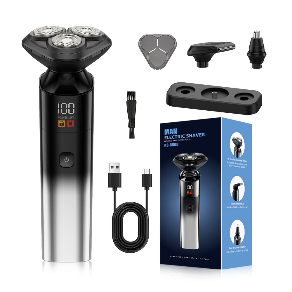 Men's nose hair trimmer multifunctional rotary magnetic three-blade electric shaver with charging base
