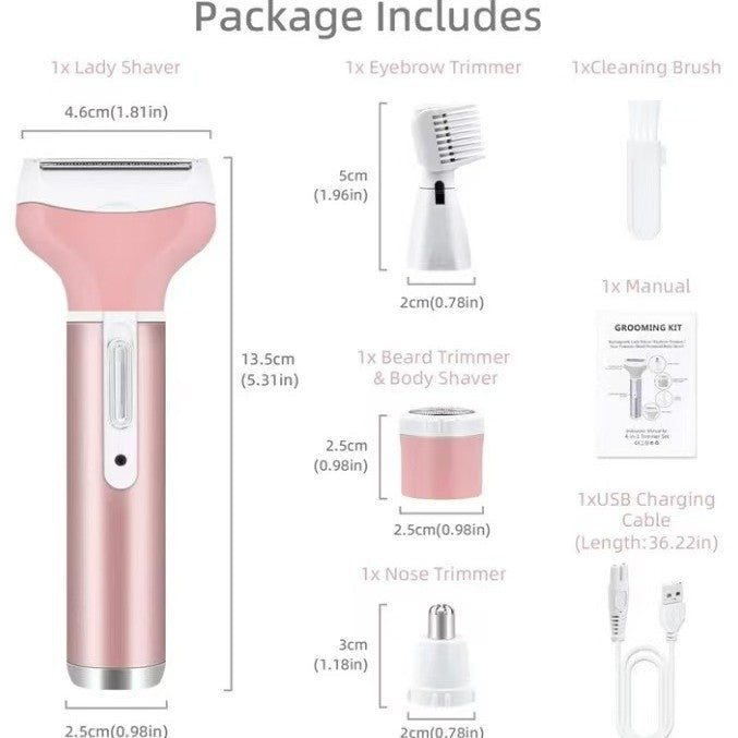 Four-in-one women's private parts shaver, electric armpit hair removal device, trimmer, private hair removal razor, eyebrow trimmer