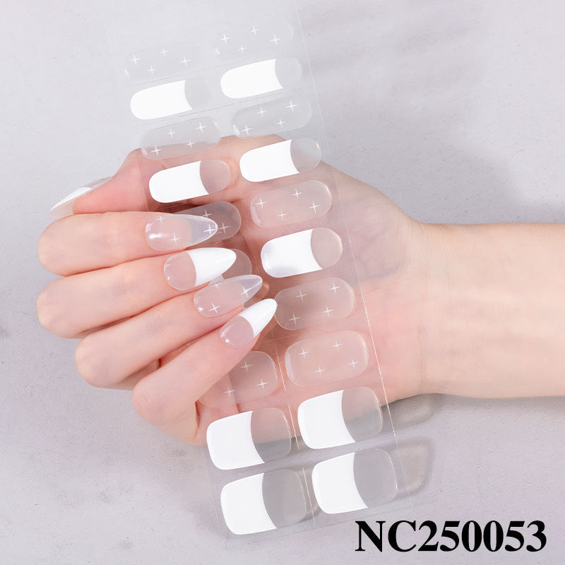 Zhengxiang cross-border french gel manicure stickers waterproof flash ice transparent european and american semi-baked nail stickers customized gel nail