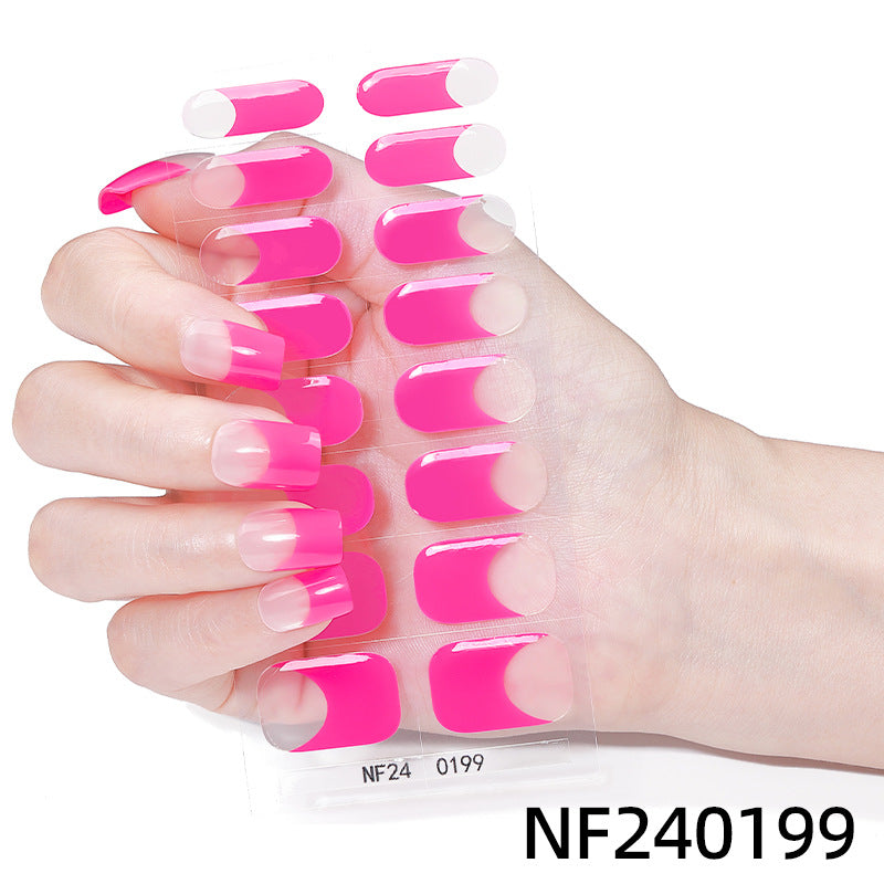 Zhengxiang customized french gel nail art stickers ice transparent solid color ins cross-border uv phototherapy semi-cured nail stickers wholesale