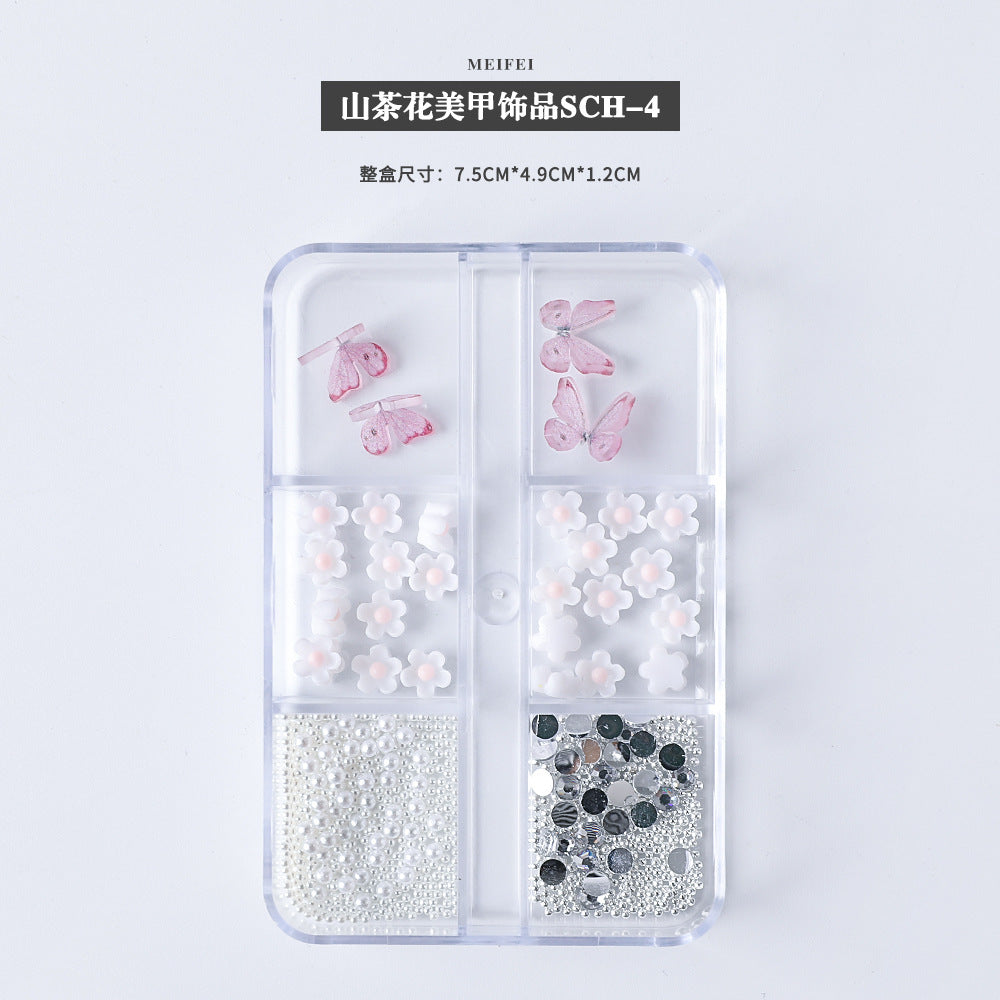 Dopamine manicure accessories, hot girl red camellia, xiaohongshu popular material package, fujino coral butterfly decorations