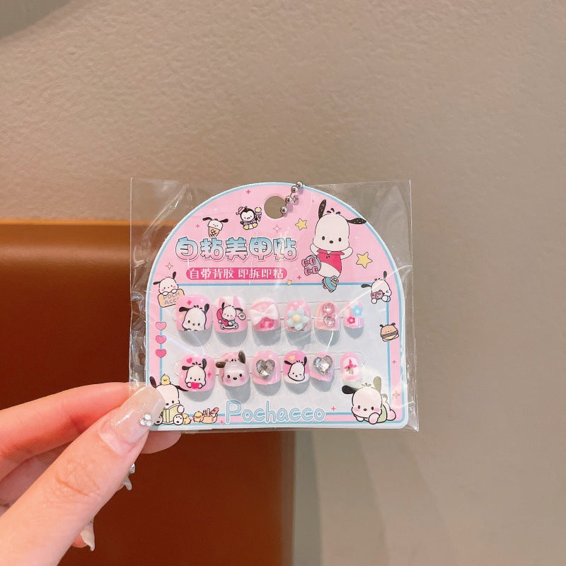 Sanrio cartoon cat my melody rhinestone nail art stickers 3d self-adhesive nail decals decorative nail pieces for little girls