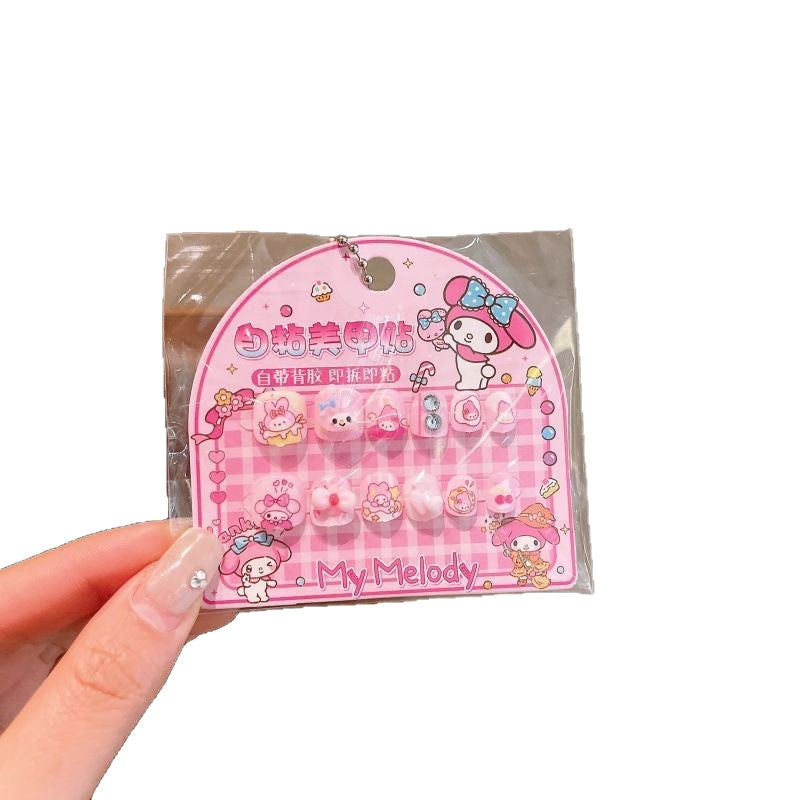 Sanrio cartoon cat my melody rhinestone nail art stickers 3d self-adhesive nail decals decorative nail pieces for little girls